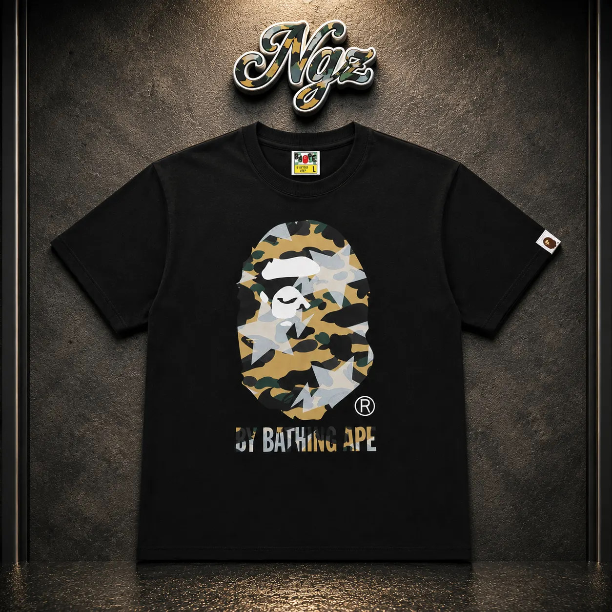 Bathing Ape "STA Over Print 1st Camo BAPE — remera streetwear original, vista frontal