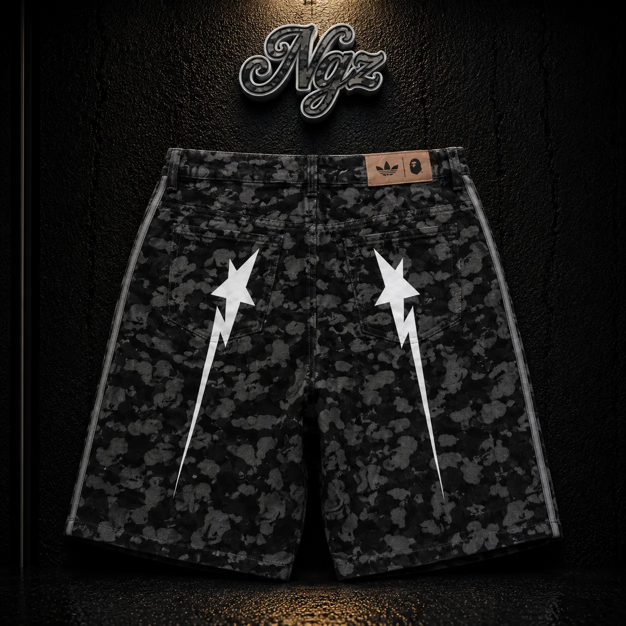 Bermuda BAPE x Adidas — pantalone streetwear original, vista trasera