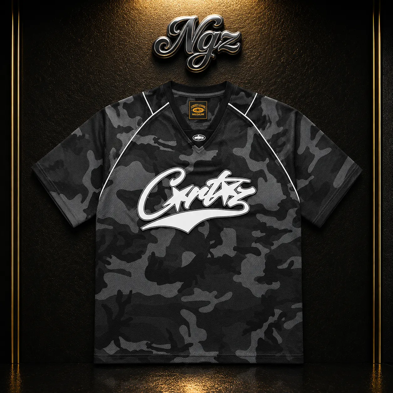 Corteiz BTR Practice Top ´Black Camo´ — remera streetwear original, vista frontal