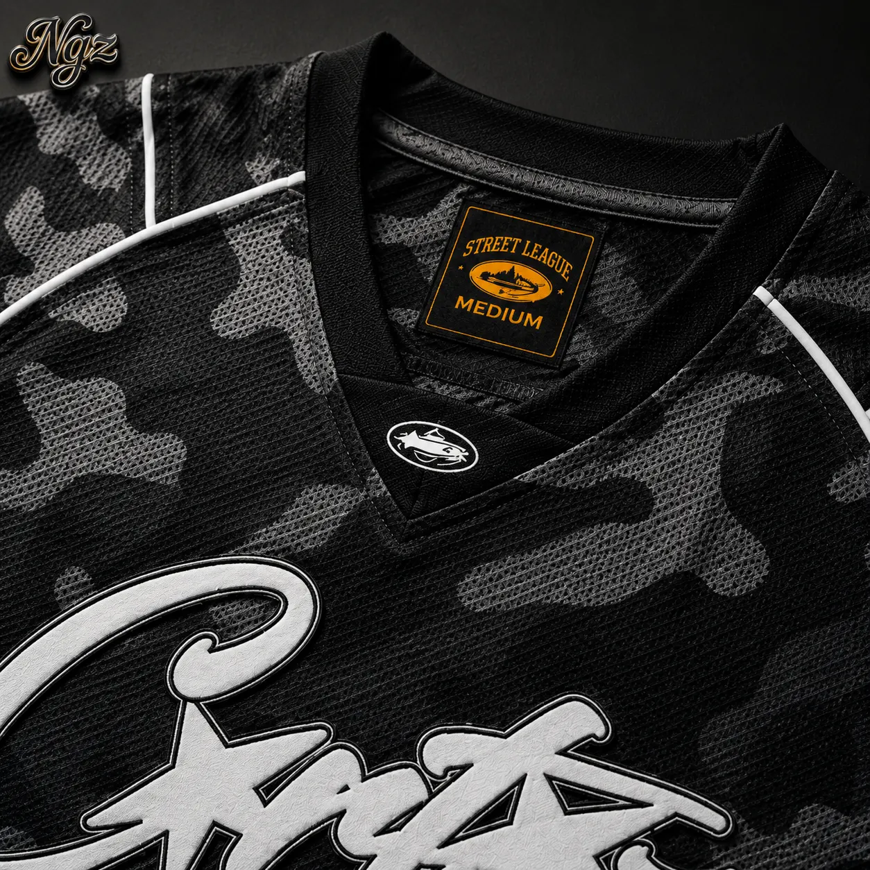 Corteiz BTR Practice Top ´Black Camo´ — remera streetwear original, detalle
