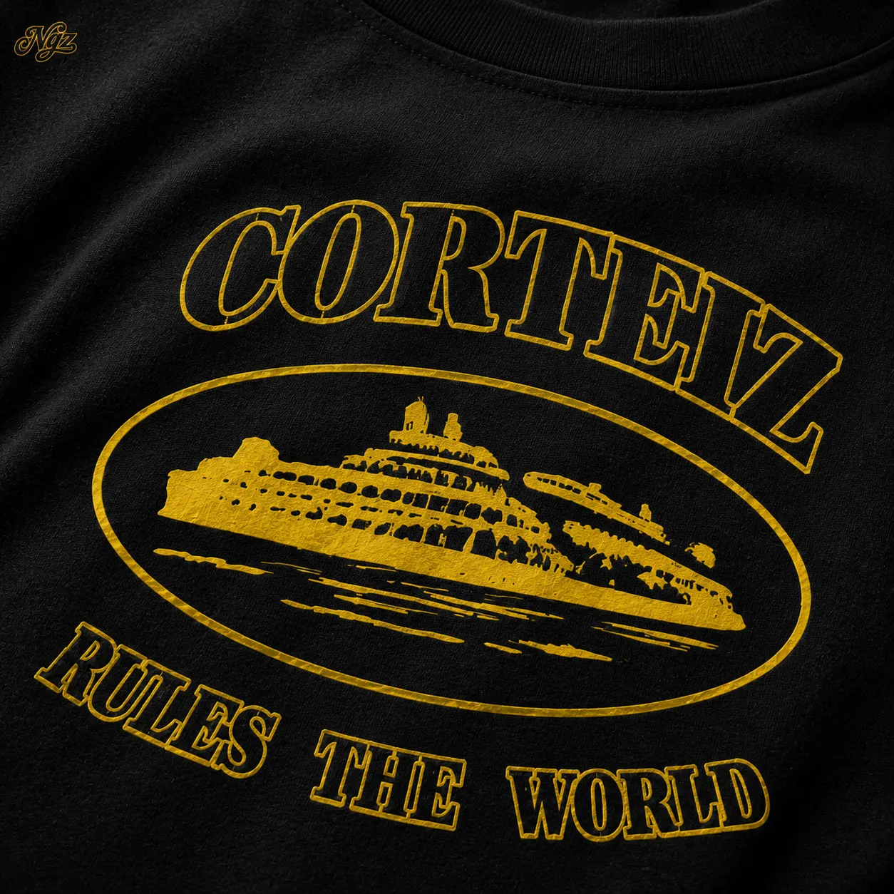 Corteiz OG Alcatraz Tee amarilla — remera streetwear original, detalle