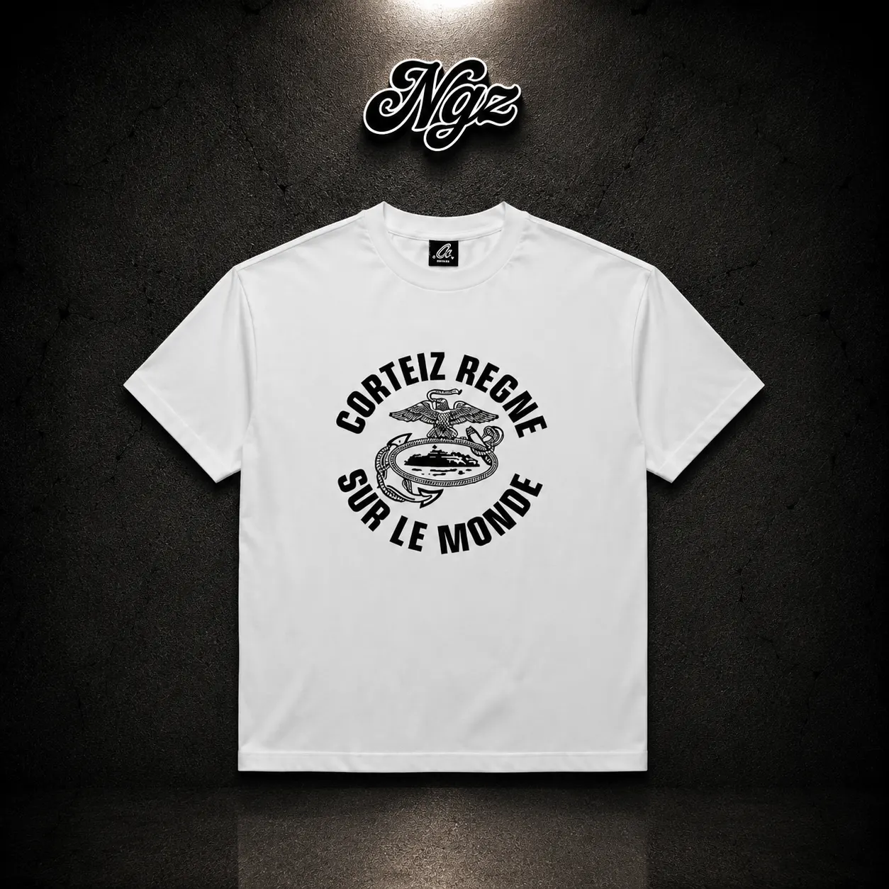 Corteiz Regne Sur Le Monde Tee White — remera streetwear original, vista frontal