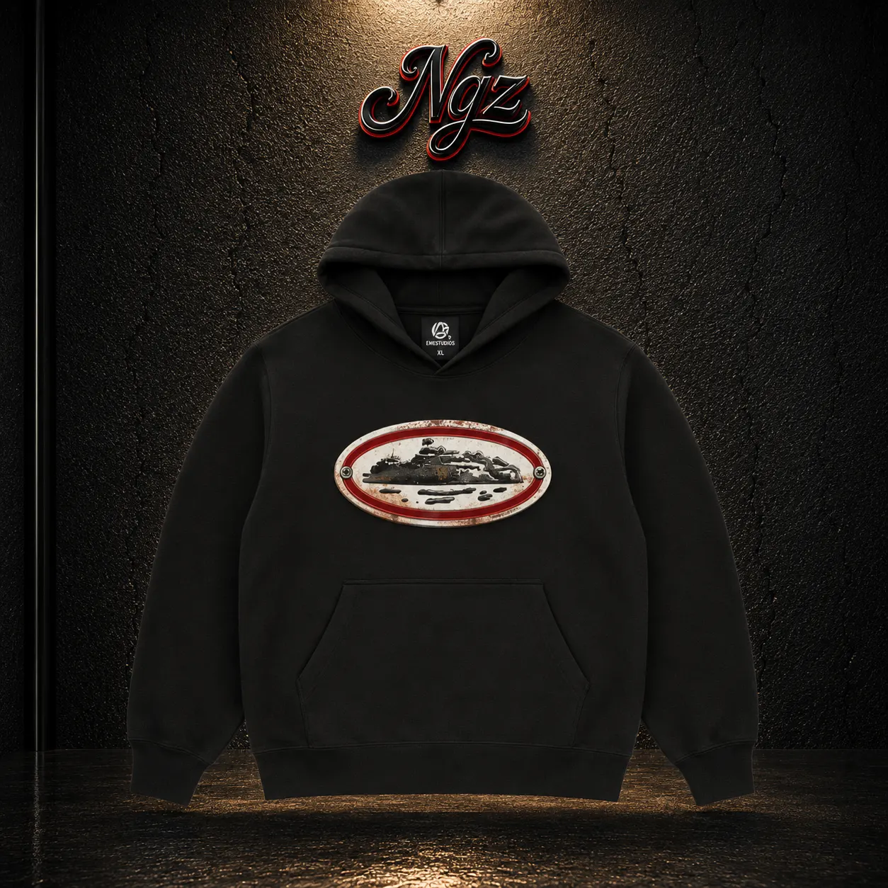 Corteiz Rusty Alcatraz Hoodie Black — buzo streetwear original, vista frontal