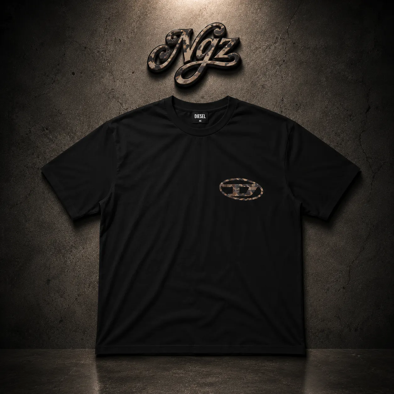 Diesel T-Wash-L6 Negra — remera streetwear original, vista frontal