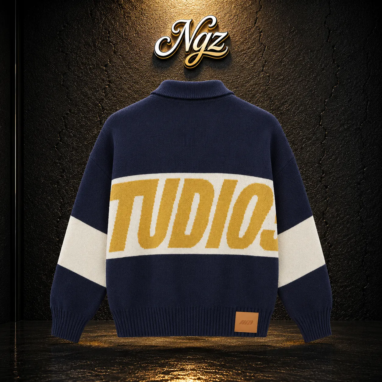 Eme Studios Thrill Mustard Zipper Knit — buzo streetwear original, vista trasera