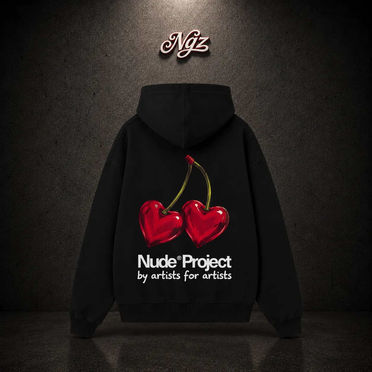 Juicy Cherry Hoodie 'Black Nude Project — buzo streetwear original, vista trasera