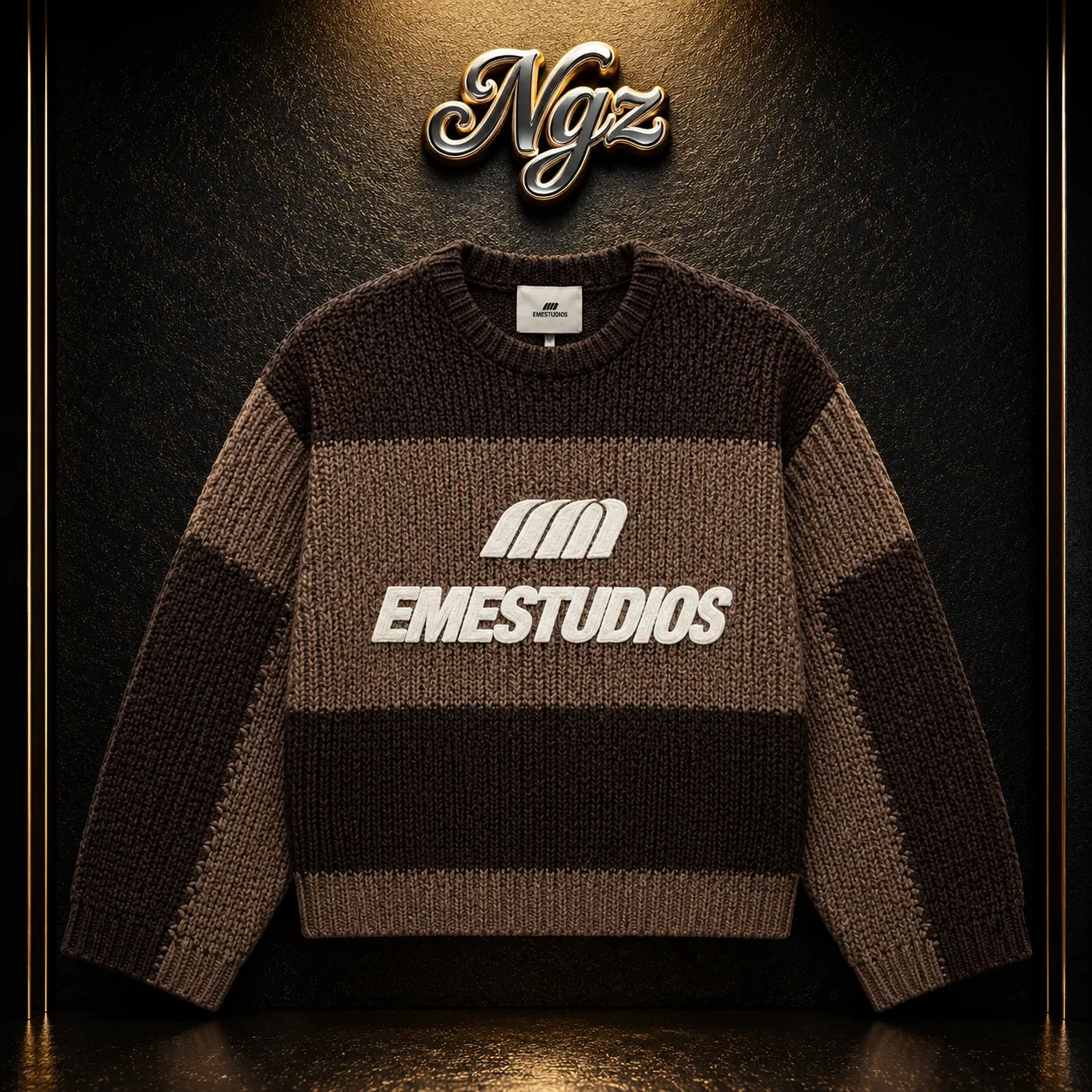 Layr Fawn Knit Sweater EME STUDIOS — buzo streetwear original, vista frontal