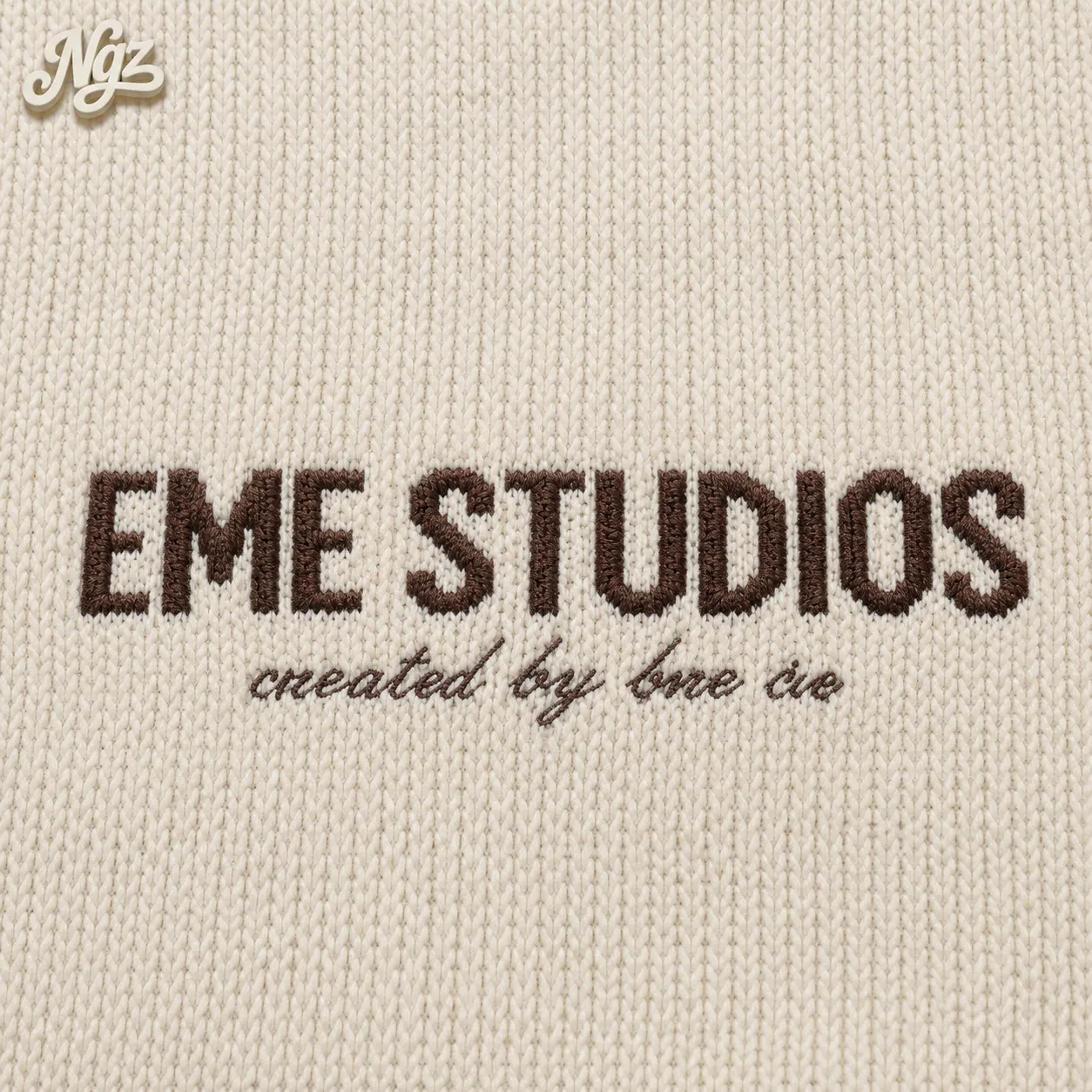 Master Off Sand Knit Sweater EME Studios — buzo streetwear original, vista trasera