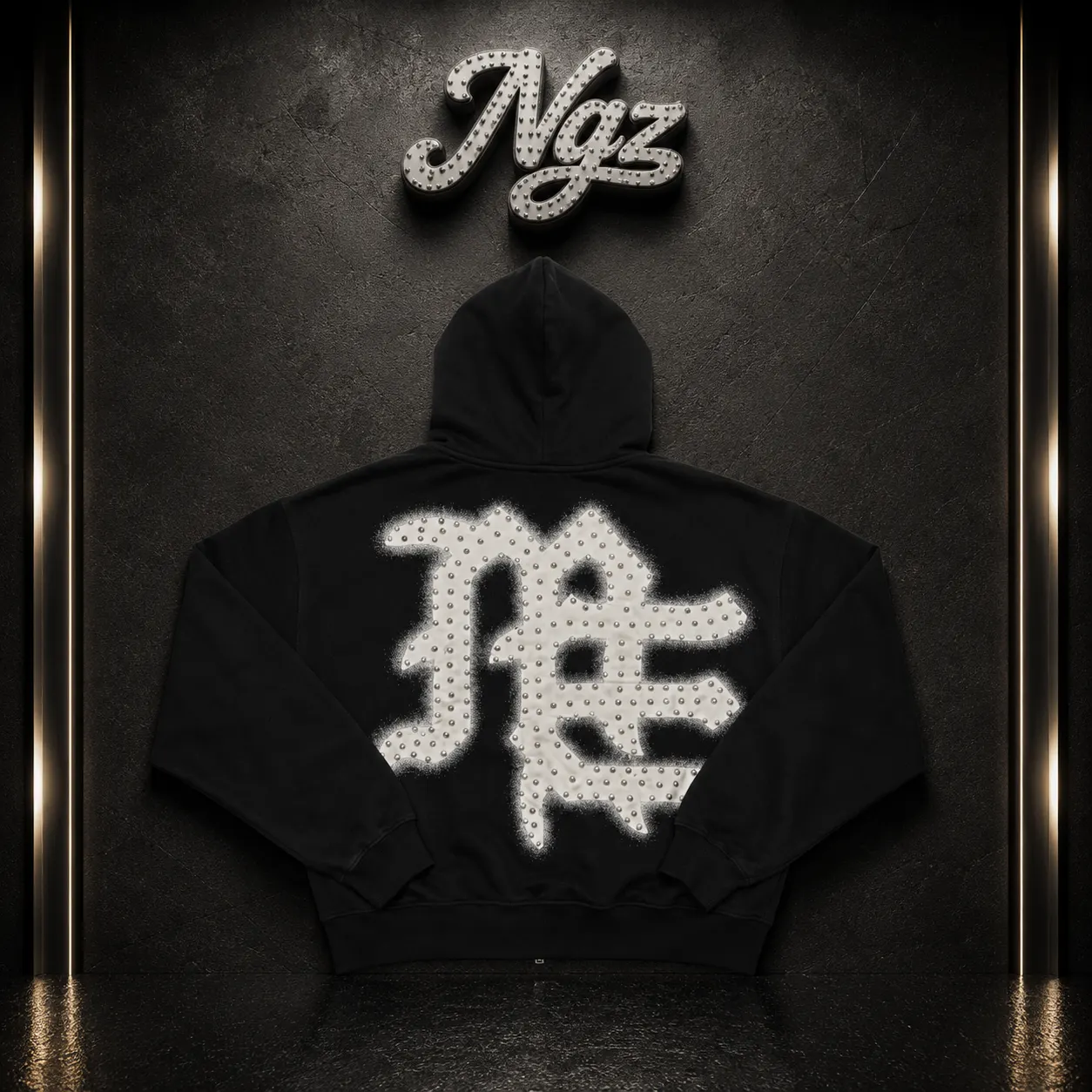Mixed Emotions "Emotions Never Die" End Rhinestone Black Zip Up — buzo streetwear original, detalle