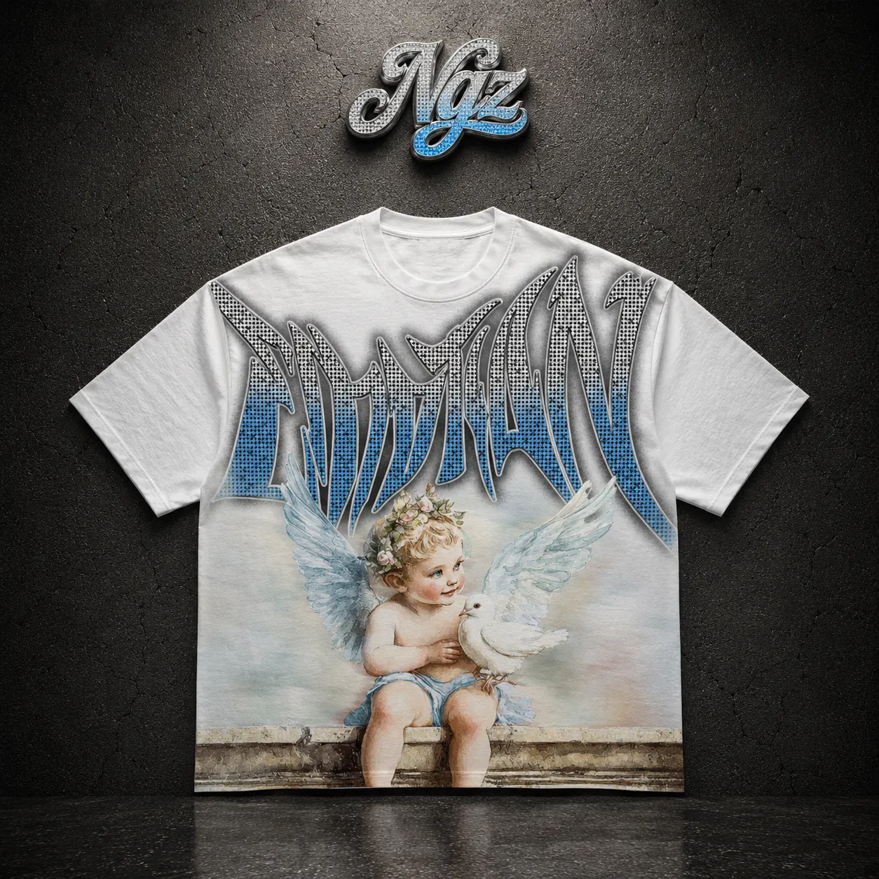 Mixed Emotions White Dove Rhinestone Tee — remera streetwear original, vista frontal
