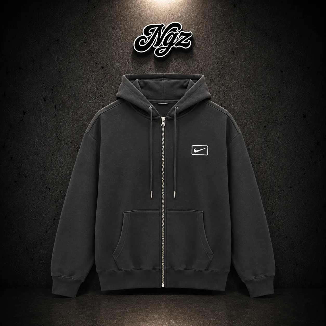 Nike Sportswear Swoosh Box Full-Zip Hoodie — buzo streetwear original, vista frontal