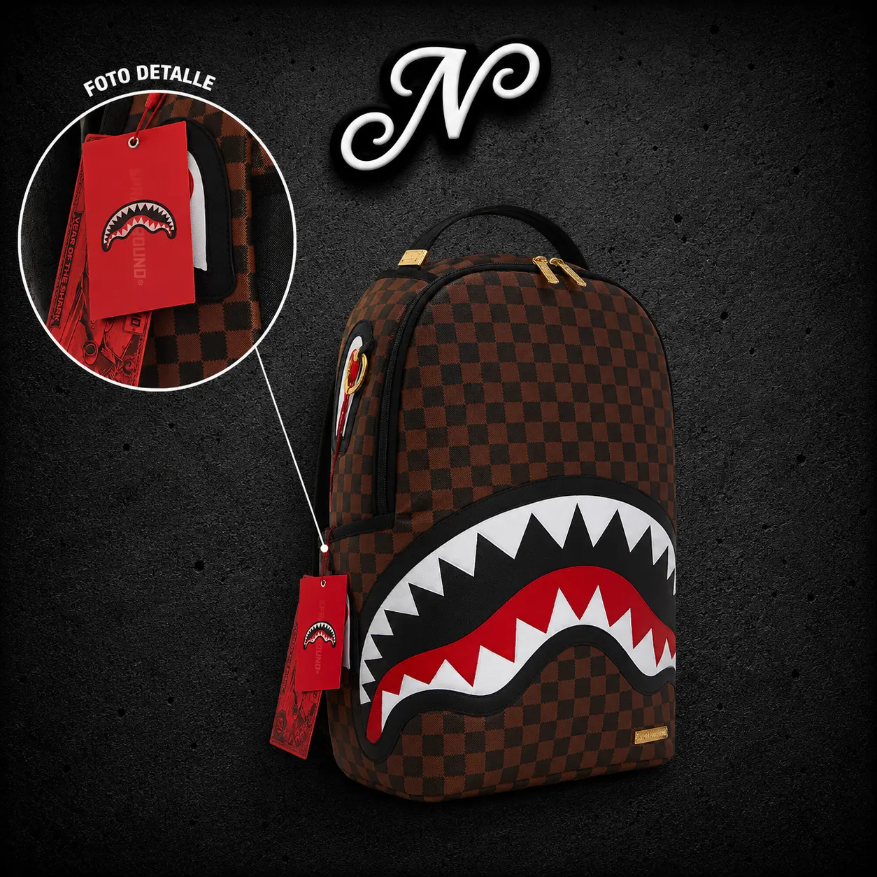 Sprayground Sawtooth Sharks In Paris DLXSV Backpack — accesorio streetwear original, detalle