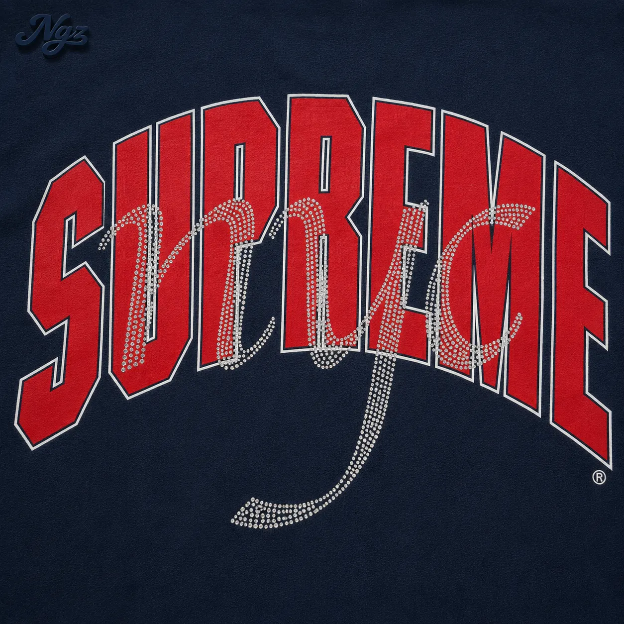 Supreme Rhinestone Script S/S Top — remera streetwear original, detalle