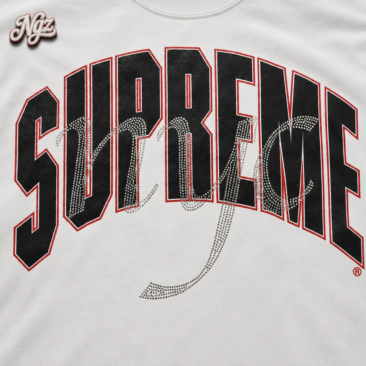 Supreme Rhinestone Script White — remera streetwear original, vista trasera