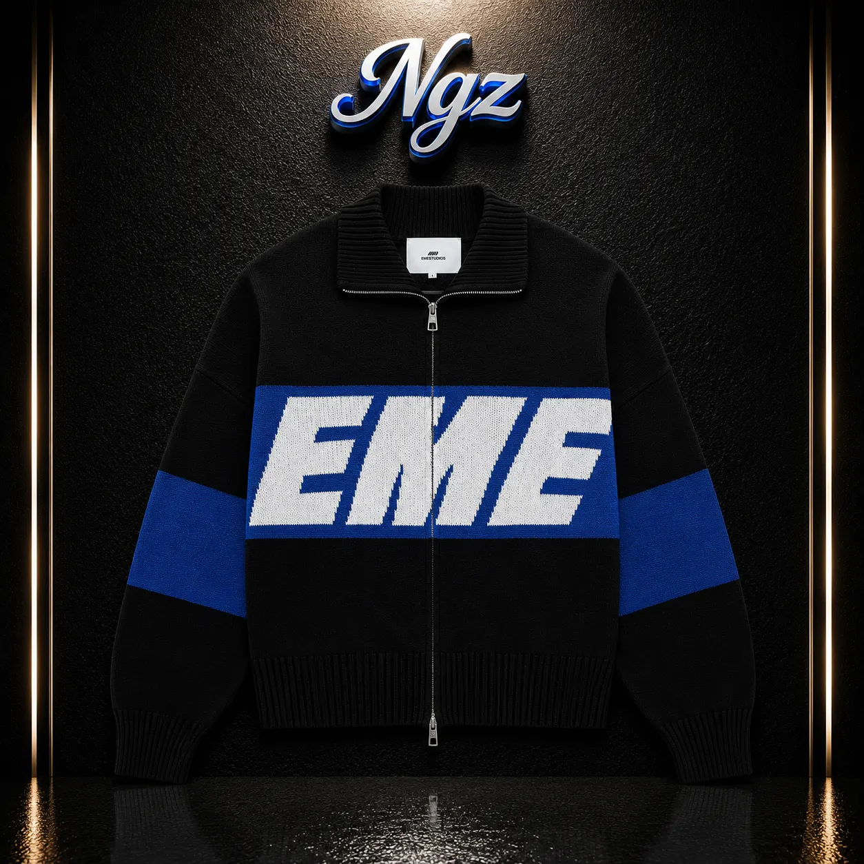 Thrill Sodalite R9 Zipper Knit EME Studios — buzo streetwear original, vista frontal